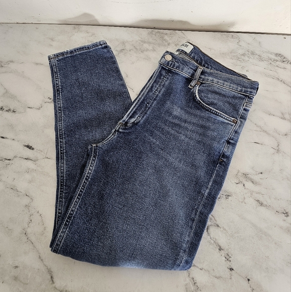 AGOLDE Nico High Rise Slim Fit  Distressed Blue Skinny Ankle Jeans 32 NWT - Picture 3 of 9